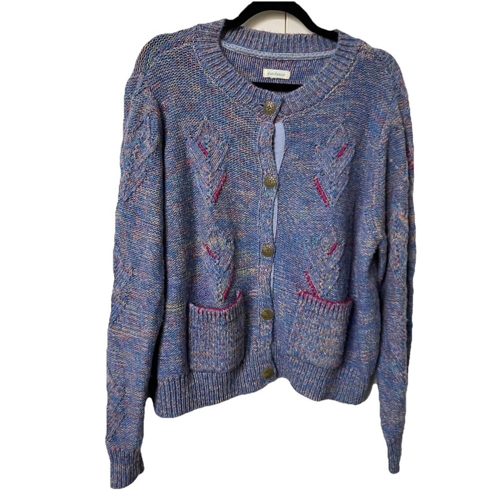 Sundance Cable Knit Carigan Womens Purple Knit Granny Boho